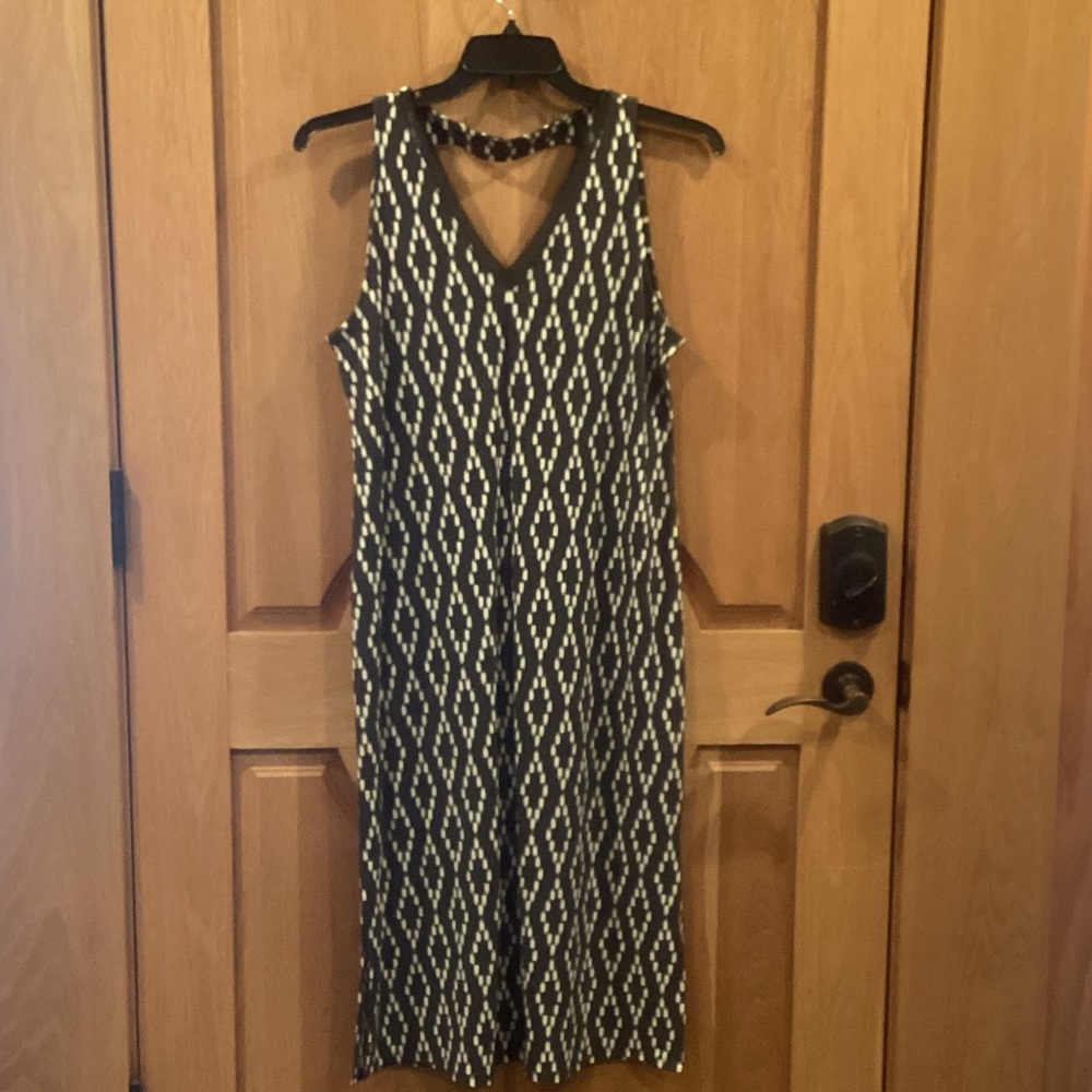 Banana Republic Charcoal Gray and Cream Geometric Midi Dress